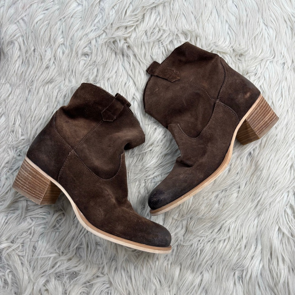 Sundance Women's 37 US 6.5 7 Brown Suede Western Pull On Block Heel Boot Cowgirl